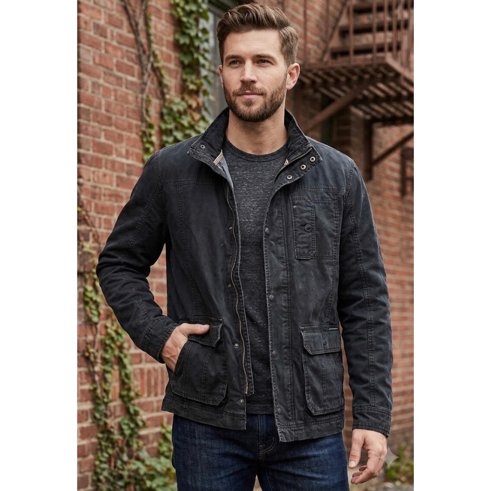 Converse Mens 2XL Black Single Star Canvas Field Jacket Utility Military Coat